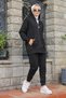 Black Hooded Pocket Two Thread Tracksuit Set - 4