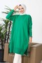 Green Crew Neck Mercerized Loose Knitwear Tunic - 4
