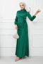 Emerald Green Front Detailed Draped Satin Evening Dress - 4
