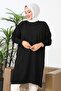 Black Crew Neck Mercerized Loose Knit Tunic - 6