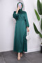 Emerald Green Mandarin Collar Balloon Sleeve Satin Evening Dress - 4