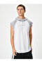 Hooded Sleeveless Sports T-Shirt - Slogan Printed - 3