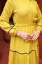 Oil Green Sleeve Elastic Hem Folded Stripe Wrinkled Dress - 5