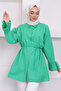 Green Tunic with Drawstring Waist and Sleeve Detail - 2