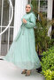 Mint Sleeve Waist Elastic Glitter Tulle Dress - 2