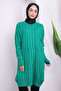 Green Crew Neck Mercerized Loose Knitwear Tunic - 2