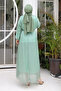 Mint Sleeve Waist Elastic Glitter Tulle Dress - 5