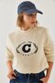 Women's Ecru Navy Blue Crew Neck Embroidered Thessaloniki Knitwear Sweater 20247528 - 2