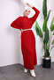 Red Stand Collar Mercerized Knitwear Dress - 5