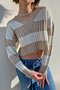 Beige V-Neck Striped Crop Women's Sweater Mg1441 - 2