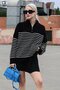 Women's Black Zippered Striped Sweater Mg1261 - 5