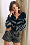 Navy Blue Turtleneck Striped Knitwear Sweater MG1790
