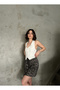 Women's High Waist Leopard Print Front Buttoned Mini Denim Skirt - 5