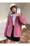 Unisex Pink Hood Dusty Pink Unprinted 3 Thread Oversize Fleece Jacket - Cardigan - 3
