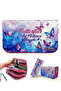 Pencil Case Butterfly Kawai Organizer Pencil Case Vegan Leather Three Compartment Pen Holder -Pink