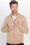 Unisex Slim Fit Slim Fit Beige Stand Collar Zippered Plain Cardigan - 5