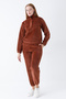 Brown Long Sleeve Pocket with Collar Zipper Cotton Velvet Lycra Bottom Top Tracksuit Set - 5