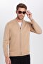 Unisex Slim Fit Slim Fit Beige Stand Collar Zippered Plain Cardigan - 2
