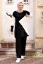 Black Asymmetrical Print Tunic and Pants Set - 1264 - 4