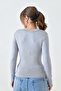 Lycra Stretchy Fabric Long Sleeve V Neck Long Gray Blouse 12972 - 3