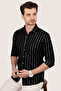 Black White Striped Slim Fit Gift Box Men's Shirt - 3
