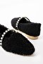 Women's Black Woolen Pearl Winter Ballerinas Home and Outdoor Shoes - 8