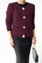 Women's Burgundy Round Neck Gold Metal Button Knit Cardigan - 7