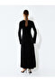 Front Slit V Neck Rhinestone Bow Detail Long Velvet Dress - 4