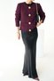 Women's Burgundy Round Neck Gold Metal Button Knit Cardigan