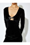 Glittering Deep V-Neck Mini Velvet Dress with Rhinestone Bow Detail - 5