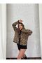 Women's Brown Leopard Patterned Bearded Cardigan - 2
