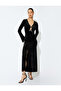 Front Slit V Neck Rhinestone Bow Detail Long Velvet Dress - 3