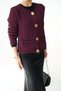 Women's Burgundy Round Neck Gold Metal Button Knit Cardigan - 6