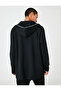 Long Hooded Basic Cardigan - Zipper and Pocket, Slogan Detail Raster - 3