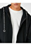 Long Hooded Basic Cardigan - Zipper and Pocket, Slogan Detail Raster - 4