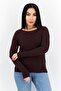Women Bateau Neck Long Sleeve Solid Top, Brown