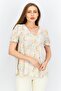 Women V-Neck Short Sleeve Allover Print Top, Yellow Combo