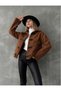 Lamb Plush Suede Lacing Button Detail Jacket Women - 5
