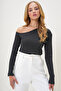 Women's Anthracite Boat Neck One-Shoulder Open Camisole Blouse Alc-X13068 - 3