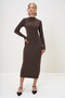 Women's Brown Crew Neck Long Sleeve Interlock Fabric Maxi Length Dress Alc-X13073 - 3