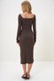 Women's Brown Square Collar Long Sleeve Midi Length Interlock Fabric Dress Alc-X13074 - 5