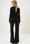 Women's Black Crew Neck Knitwear Crop Blouse and Palazzo Trousers Set Alc-X12995 - 6