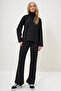 Women's Black Stand Collar Blouse and Trousers Set Alc-X13118 - 5
