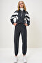 Women's Anthracite Hooded Half Zipper Sweatshirt and Elastic Leg Tracksuit Set Alc-X13092