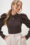 Women's Brown Crew Neck Low-Cut Princess Sleeve Knitwear Blouse Alc-X13069