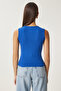 Women's Dark Blue Crew Neck Cotton Knitted Blouse GT00020 - 7