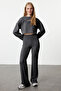 Antrasit Wide Leg/İspanyol Paça Yüksek Bel İnterlok Esnek Örme Pantolon TWOAW25PL00006 - 2