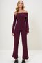 Women's Burgundy Madonna Collar Camisole Blouse and Trousers Set Alc-X13060 - 3