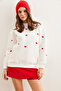 Women's White Heart Embroidered Embroidered Sweatshirt Swt-19000701 - 2