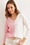Women's White Pink Color Block Soft-Textured Blouse BLZ-19002780